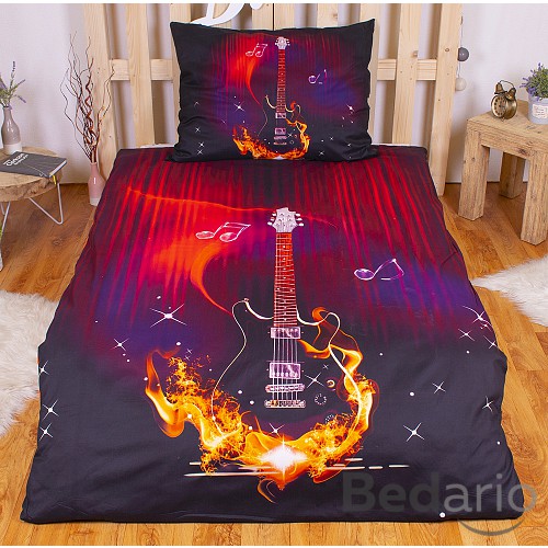 3D povlečení 140x200+70x90 Ohnivá kytara