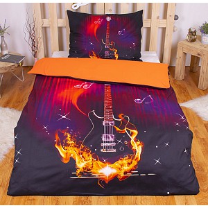 3D povlečení 140x200+70x90 Ohnivá kytara