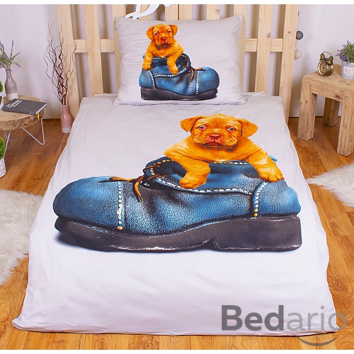 3D povlečení 140x200+70x90 Štěně v botě