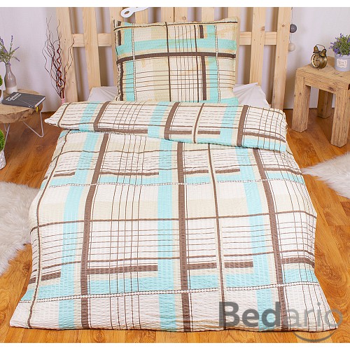 Krepové povlečení ECONOMY 140x200+70x90 Tyrkysový patchwork