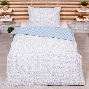 Bavlněné povlečení 140x200+70x90 Kvítek-pruh modrý