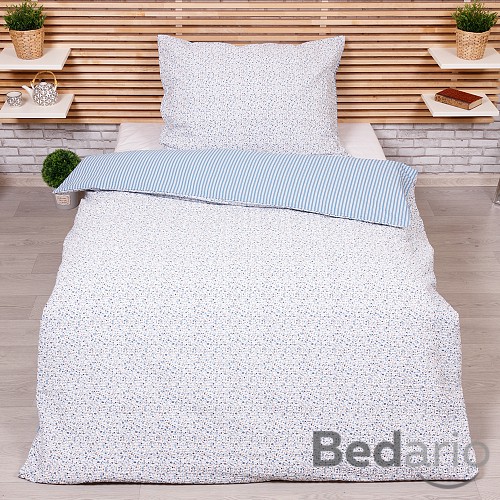 Bavlněné povlečení 140x200+70x90 Kvítek-pruh modrý