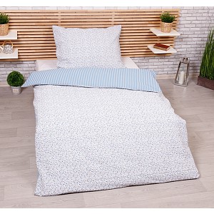 Bavlněné povlečení 140x200+70x90 Kvítek-pruh modrý