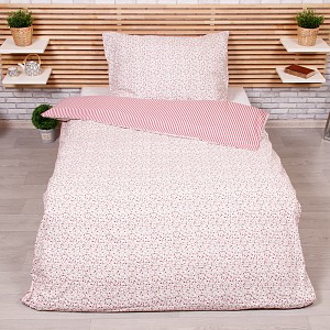 Krepové povlečení DELUXE 140x200+70x90 kvítek-pruh červený