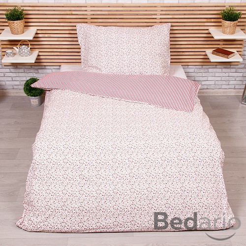 Krepové povlečení DELUXE 140x200+70x90 kvítek-pruh červený