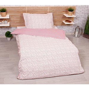 Krepové povlečení DELUXE 140x200+70x90 kvítek-pruh červený