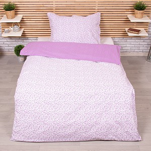 Bavlněné povlečení 140x200+70x90 Kvítek-pruh fialový