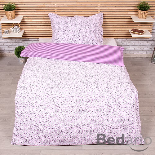 Bavlněné povlečení 140x200+70x90 Kvítek-pruh fialový