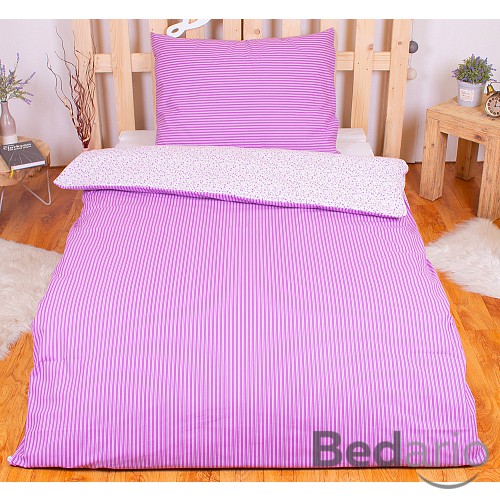 Krepové povlečení DELUXE 140x200+70x90 kvítek-pruh fialový