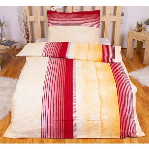 Krepové povlečení DELUXE 140x200+70x90 Bordó pruhy v písku