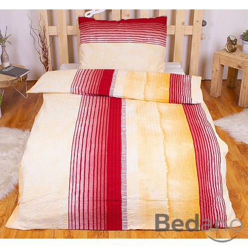 Krepové povlečení DELUXE 140x200+70x90 Bordó pruhy v písku