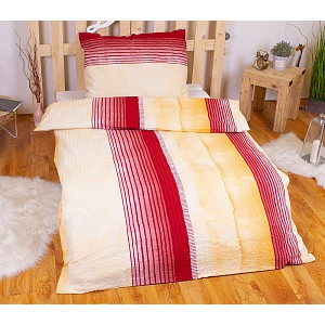 Krepové povlečení DELUXE 140x200+70x90 Bordó pruhy v písku