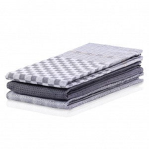 Zvýhodněná sada 3ks kuchyňských utěrek LOUIE COLLECTION - Tmavě šedá variace