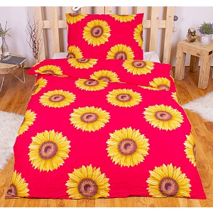 Krepové povlečení ECONOMY 140x200+70x90 Slunečnice červené
