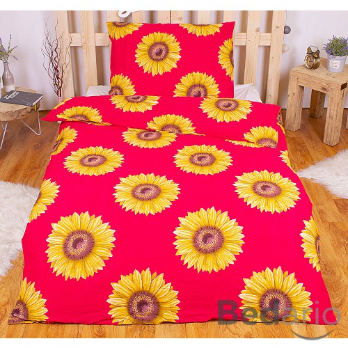 Krepové povlečení ECONOMY 140x200+70x90 Slunečnice červené