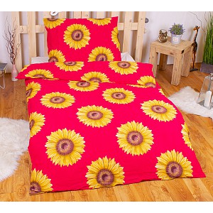 Krepové povlečení ECONOMY 140x200+70x90 Slunečnice červené