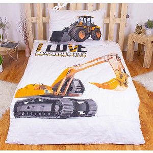 Bavlněné povlečení 140x200+70x90 Bagr bílý