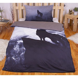 3D povlečení 140x200+70x90 Black Wolf