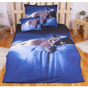 Sedmidílná sada 3D povlečení 140x200+70x90 British cat