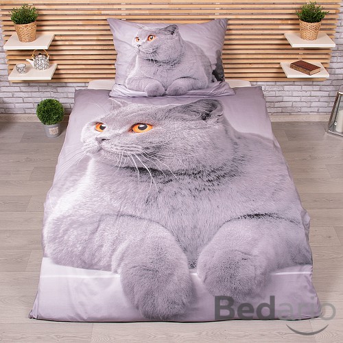 3D povlečení 140x200+70x90 Grey cat