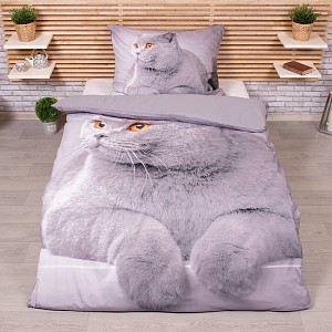 3D povlečení 140x200+70x90 Grey cat
