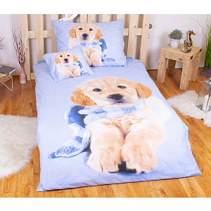 Sedmidílná sada 3D povlečení 140x200+70x90 Winter puppy