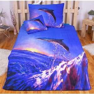 Sedmidílná sada 3D povlečení 140x200+70x90 Skákající delfín