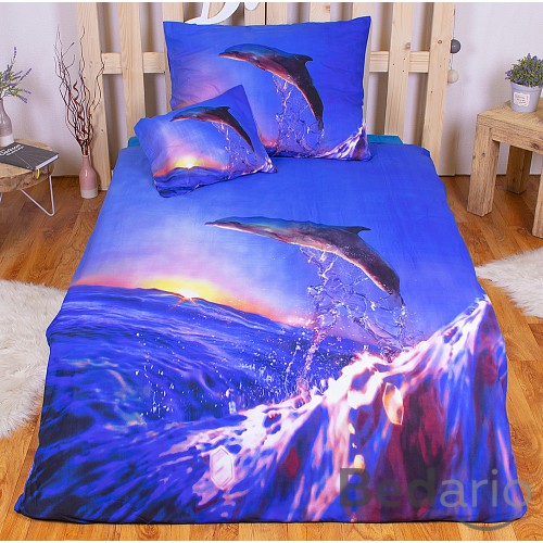 Sedmidílná sada 3D povlečení 140x200+70x90 Skákající delfín