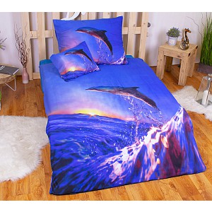 Sedmidílná sada 3D povlečení 140x200+70x90 Skákající delfín