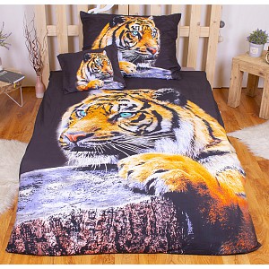 Sedmidílná sada 3D povlečení 140x200+70x90 Číhající tygr