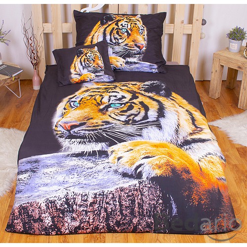 Sedmidílná sada 3D povlečení 140x200+70x90 Číhající tygr