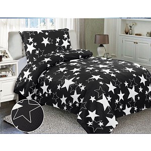 Mikrokrepové povlečení Easy 140x200 70x90 Vykrajované hvězdy černé