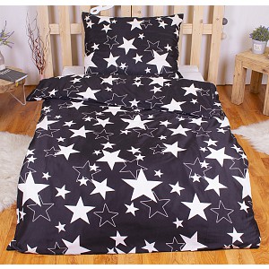 Povlečení mikrovlákno DeLuxe 140x200+70x90 Vykrajované hvězdy černé