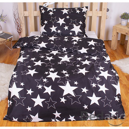 Povlečení mikrovlákno DeLuxe 140x200+70x90 Vykrajované hvězdy černé