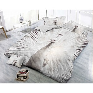 3D Povlečení 140x200+70x90 Páv bílý