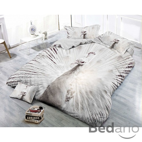 3D Povlečení 140x200+70x90 Páv bílý