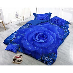 3D Povlečení 140x200+70x90 Modrá růže