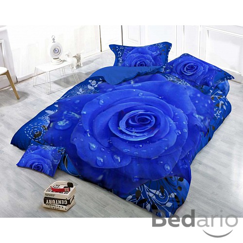 3D Povlečení 140x200+70x90 Modrá růže