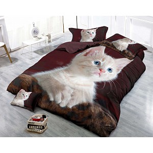3D Povlečení 140x200+70x90 White Kitty