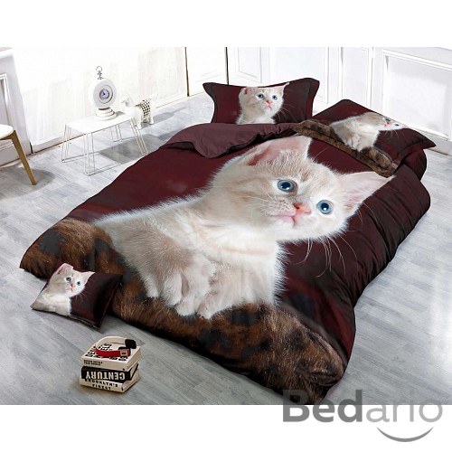 3D Povlečení 140x200+70x90 White Kitty