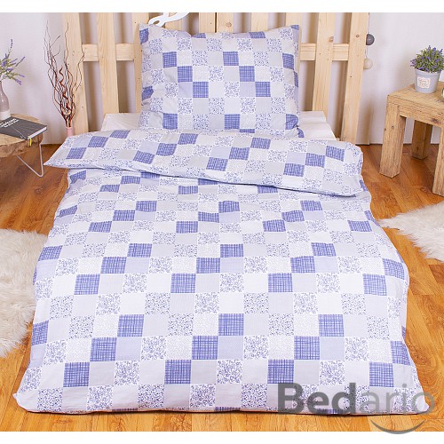 BAVLNĚNÉ POVLEČENÍ DELUXE 140x200+70x90 Patchwork mix - modrý