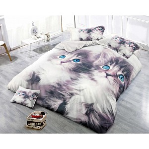 3D Povlečení 140x200+70x90 Kočky Modroočky