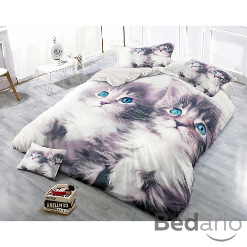 3D Povlečení 140x200+70x90 Kočky Modroočky