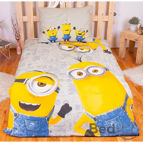 Bavlněné povlečení 140x200+70x90 Mimoni grey