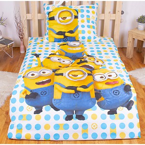 Bavlněné povlečení 140x200+70x90 Mimoni puntík