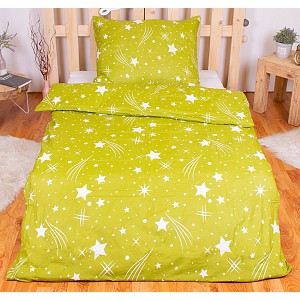 Mikrokrepové povlečení Easy 140x200 70x90 Komety zelené