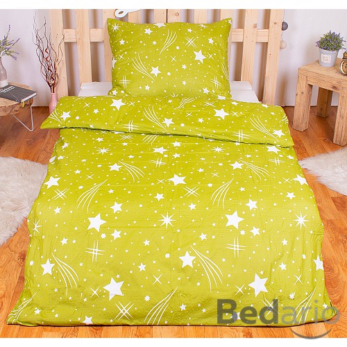 Mikrokrepové povlečení Easy 140x200 70x90 Komety zelené