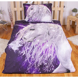 Bavlněné povlečení 140x200+70x90 Jednorožec purple