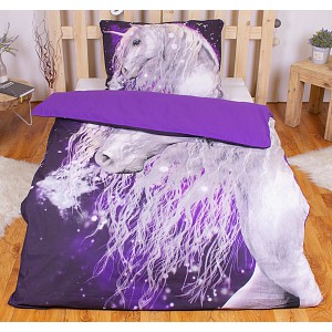 Bavlněné povlečení 140x200+70x90 Jednorožec purple