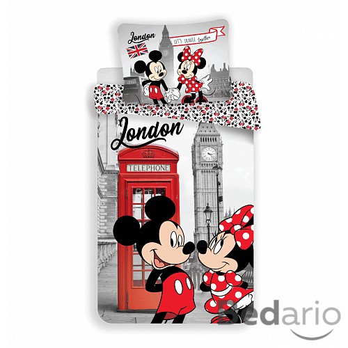 Bavlněné povlečení 140x200+50x70 Mickey & Minnie in London Telephone